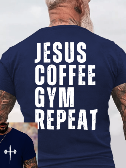 Jesus Coffee Gym Repeat Jesus God Christian Cotton T-Shirt