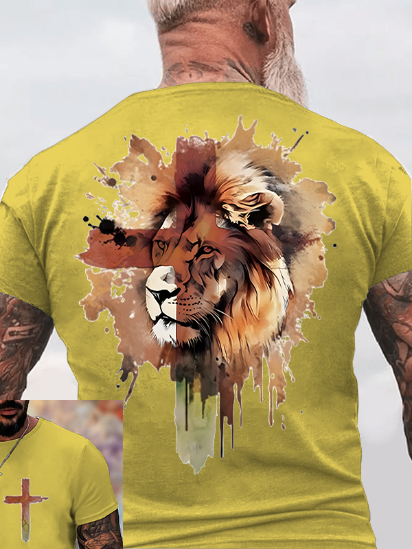  Lion and Cross Jesus God Christian Cotton T-Shirt