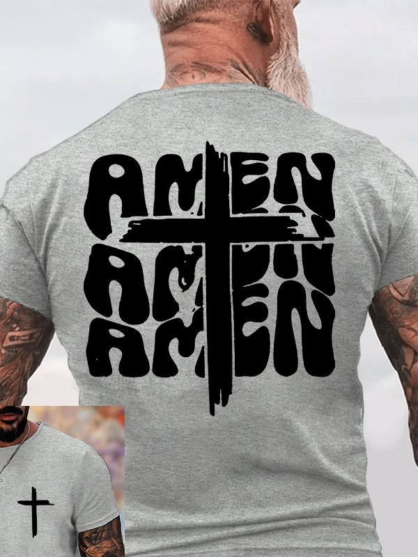 Amen Cross Jesus God Christian Cotton T-Shirt
