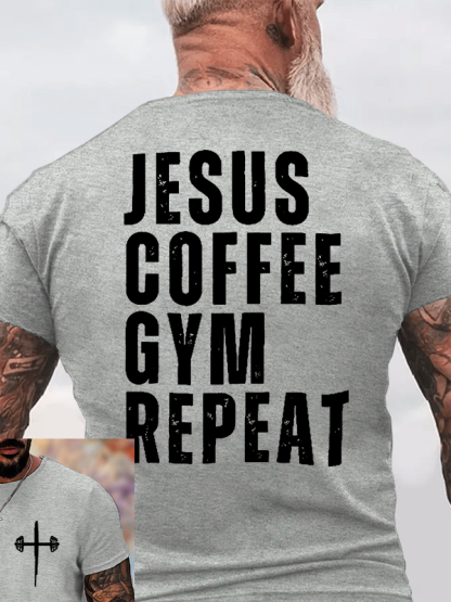 Jesus Coffee Gym Repeat Jesus God Christian Cotton T-Shirt