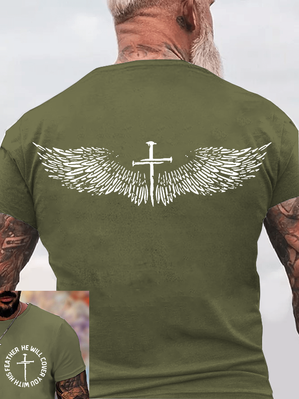 He Will Cover You With His Feather Jesus God Christian Cotton T-Shirt
