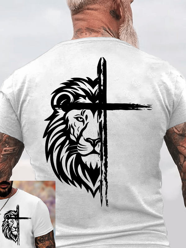 Lion of Judah Cross Jesus God Christian Cotton T-Shirt