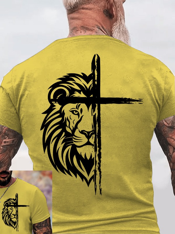 Lion of Judah Cross Jesus God Christian Cotton T-Shirt