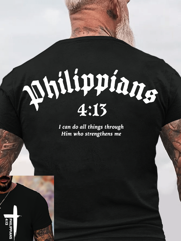 Philippians 4:13 Cross Jesus God Christian Cotton T-Shirt