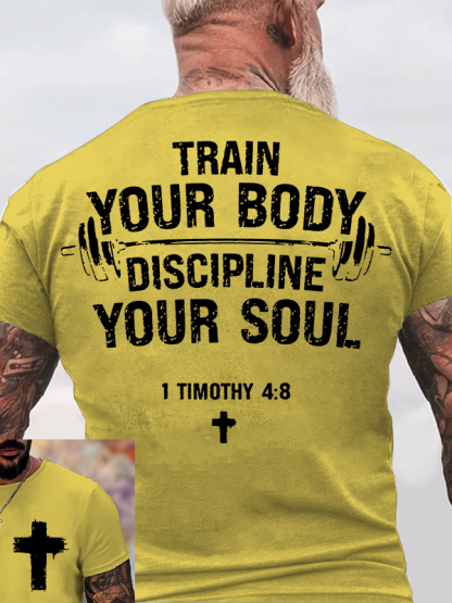 Train Your Body Discipline Your Soul Jesus God Christian Cotton T-Shirt