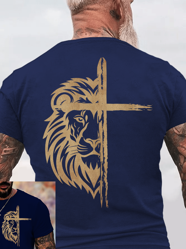 Lion of Judah Cross Jesus God Christian Cotton T-Shirt