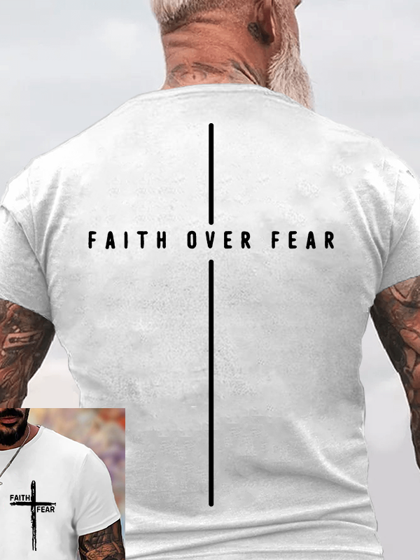 Faith Over Fear Cross Jesus God Christian Cotton T-Shirt