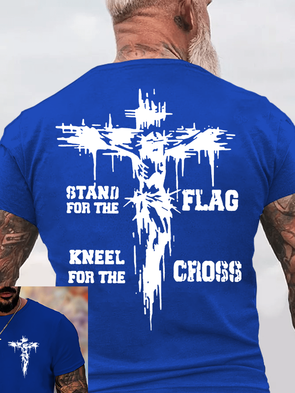 Stand For The Flag Kneel For The Cross Jesus God Christian Cotton T-Shirt