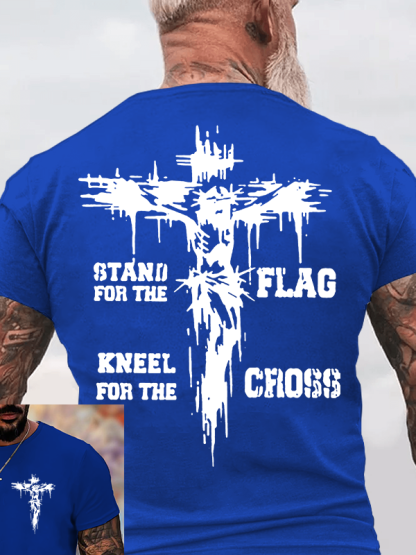 Stand For The Flag Kneel For The Cross Jesus God Christian Cotton T-Shirt