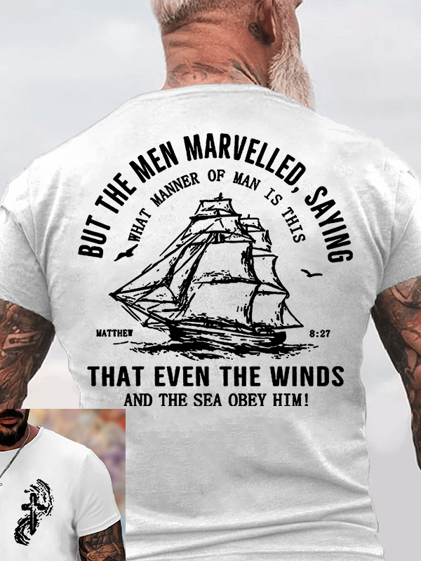 PreviousNext Even The Wind and Waves Obey Him Jesus God Christian Cotton T-Shirt