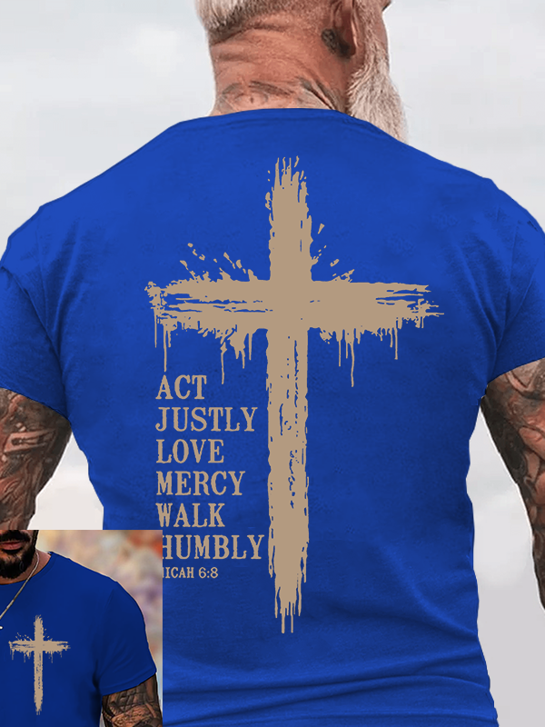 Act Justly Love Mercy Walk Humbly Jesus God Christian Cotton T-Shirt