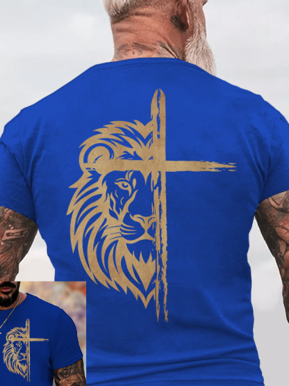 Lion of Judah Cross Jesus God Christian Cotton T-Shirt