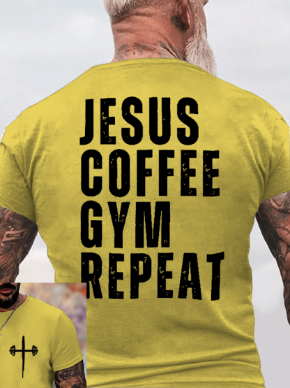 Jesus Coffee Gym Repeat Jesus God Christian Cotton T-Shirt