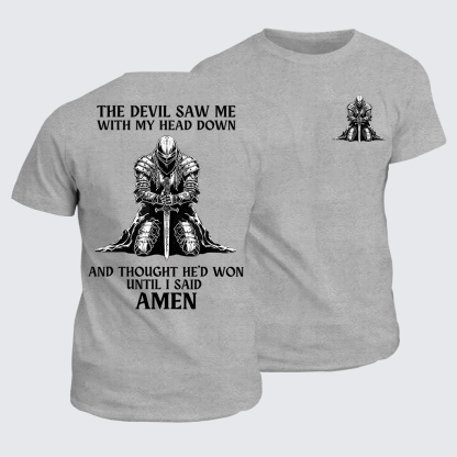 The Devil Saw Me Until I Said Amen Jesus God Christian Cotton T-Shirt
