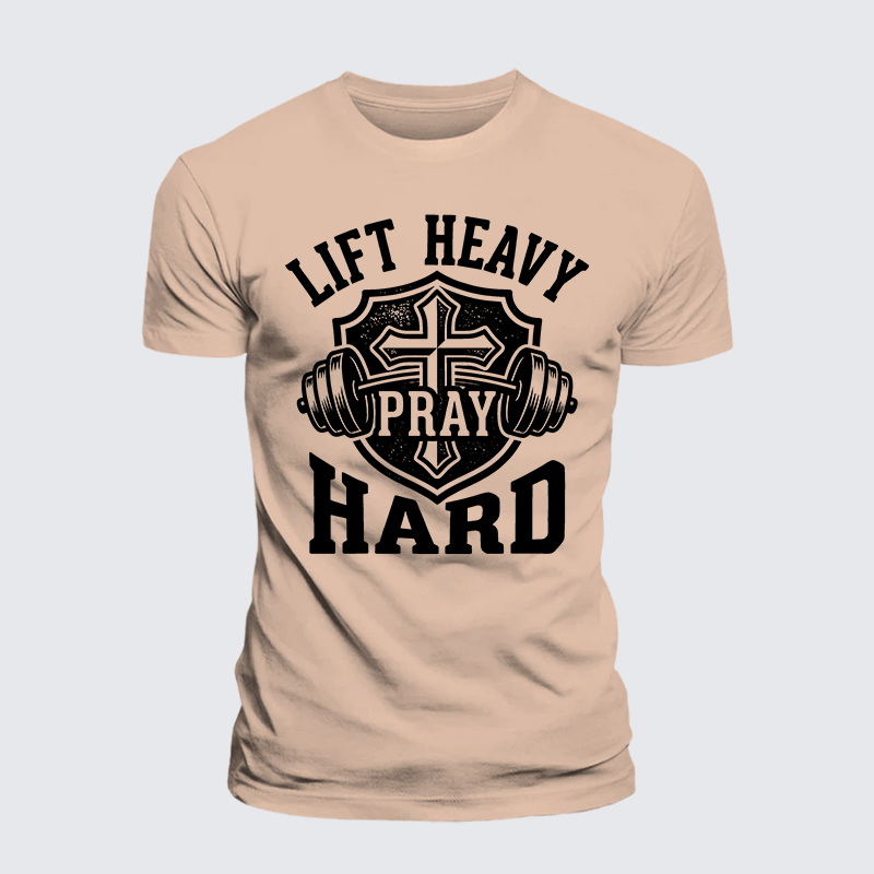 Lift Heavy Pray Hard Jesus God Christian Premium Mercerized Cotton Tee