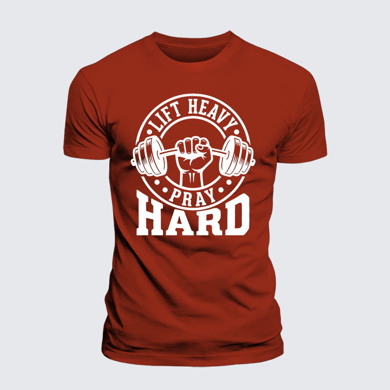 Lift Heavy Pray Hard Jesus God Christian Premium Mercerized Cotton Tee