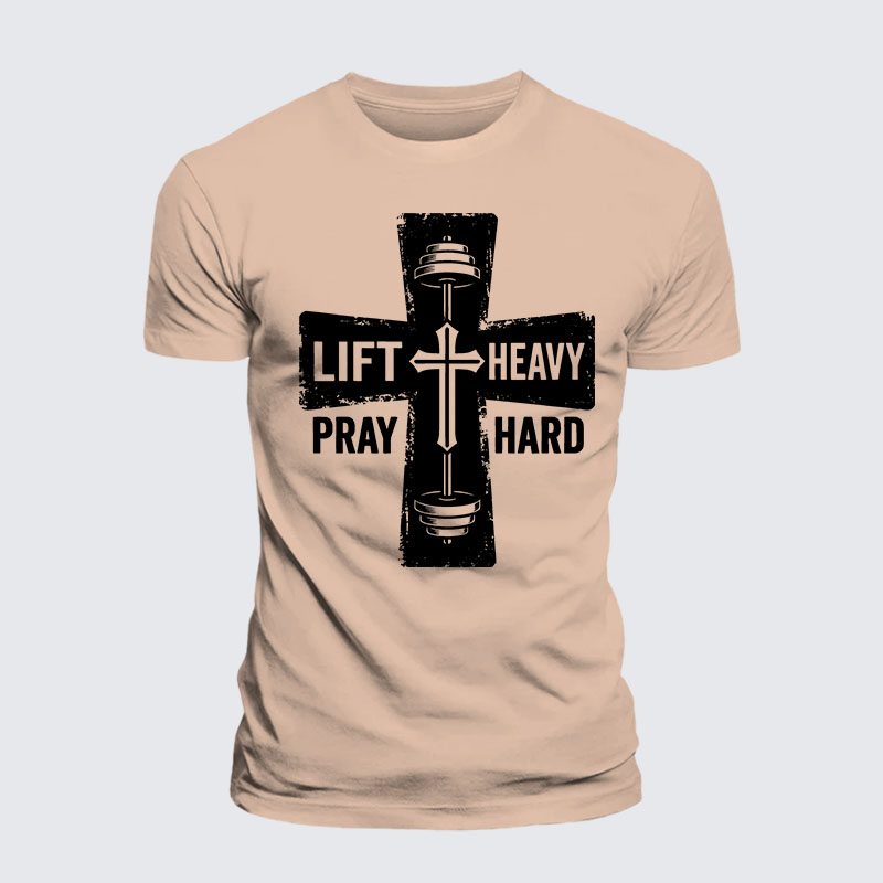 Lift Heavy Pray Hard Jesus God Christian Premium Mercerized Cotton Tee