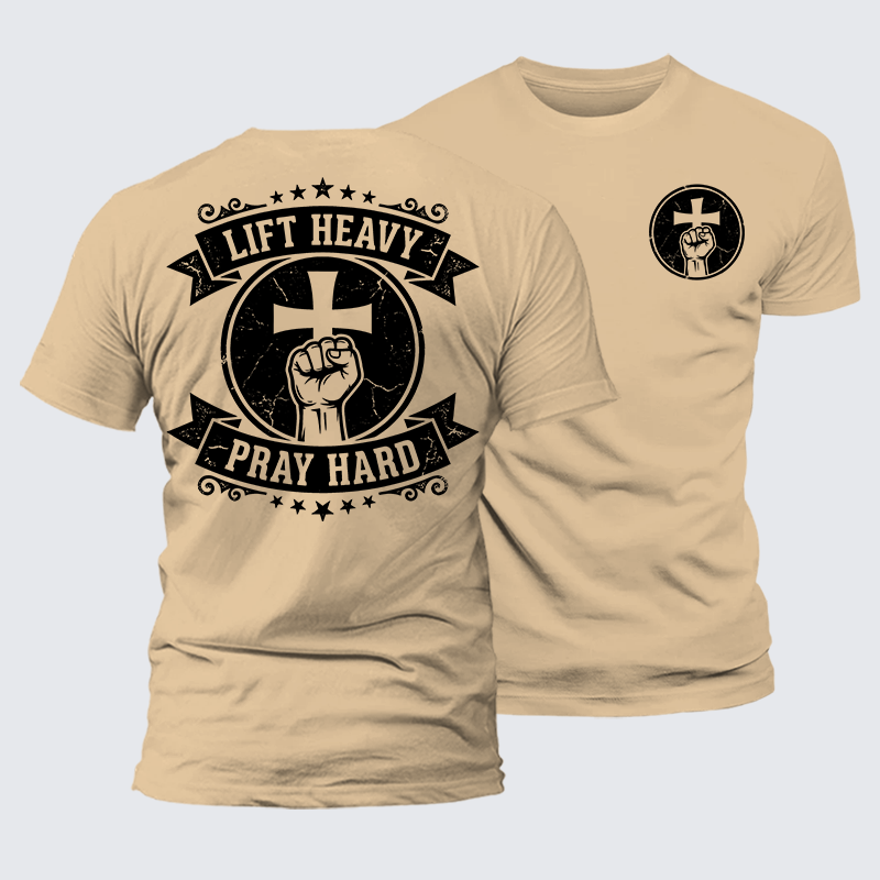 Lift Heavy Pray Hard Jesus God Christian Premium Mercerized Cotton Tee