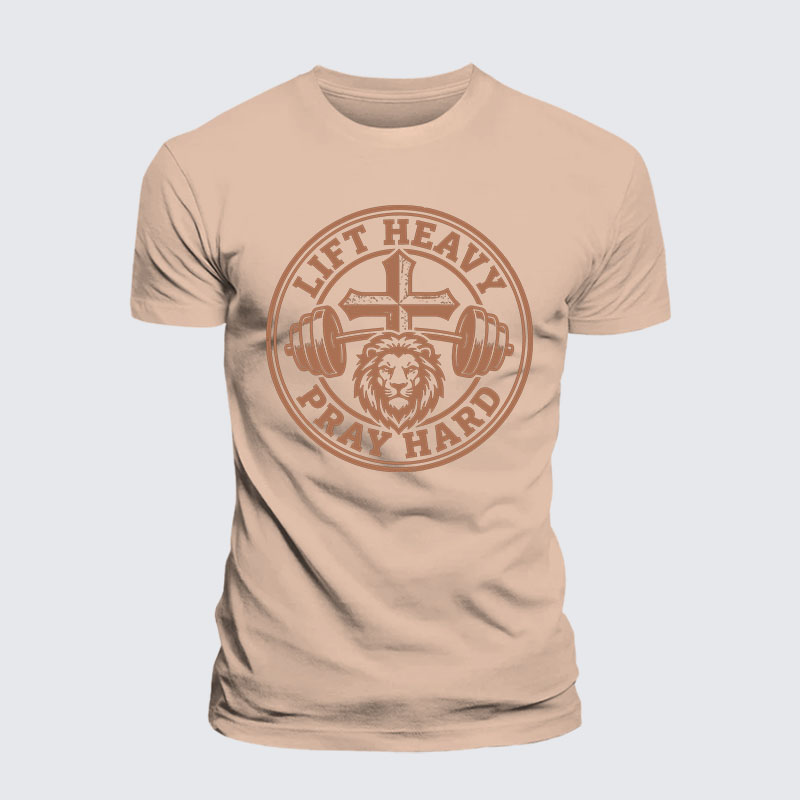 Lift Heavy Pray Hard Jesus God Christian Premium Mercerized Cotton Tee