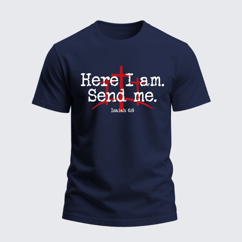 Heavyweight Cotton Tee -Here I Am Send Me - Bible Verse Isaiah 6:8