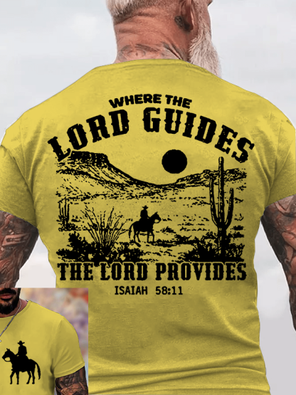 Where the Lord Guides The Lord Provides Jesus God Christian Cotton T-Shirt