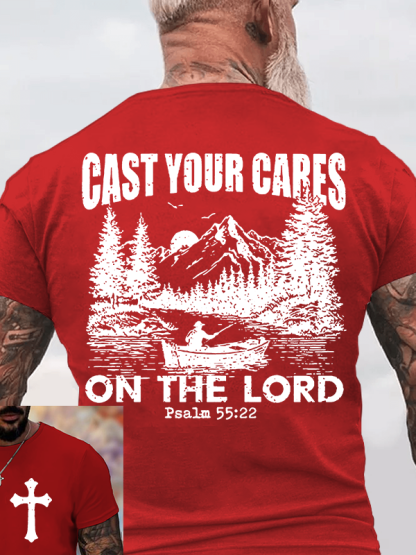 Cast Your Cares on The Lord Jesus God Christian Cotton T-Shirt