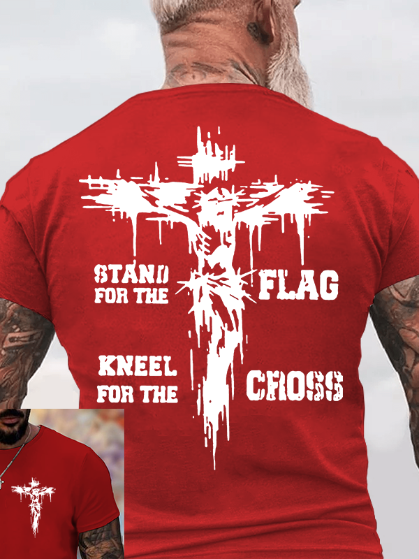 Stand For The Flag Kneel For The Cross Jesus God Christian Cotton T-Shirt
