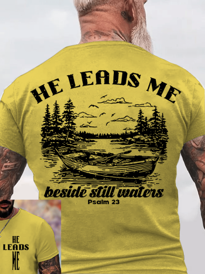 He Leads Me Jesus God Christian Cotton T-Shirt