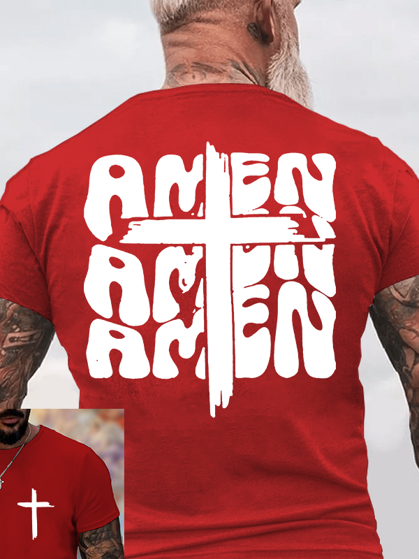 Amen Cross Jesus God Christian Cotton T-Shirt