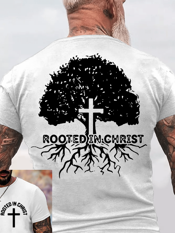 Rooted In Christ Jesus God Christian Cotton T-Shirt