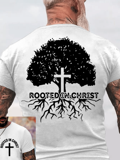 Rooted In Christ Jesus God Christian Cotton T-Shirt
