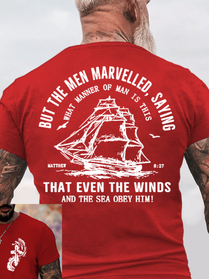 PreviousNext Even The Wind and Waves Obey Him Jesus God Christian Cotton T-Shirt