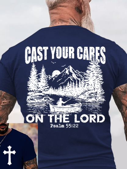 Cast Your Cares on The Lord Jesus God Christian Cotton T-Shirt