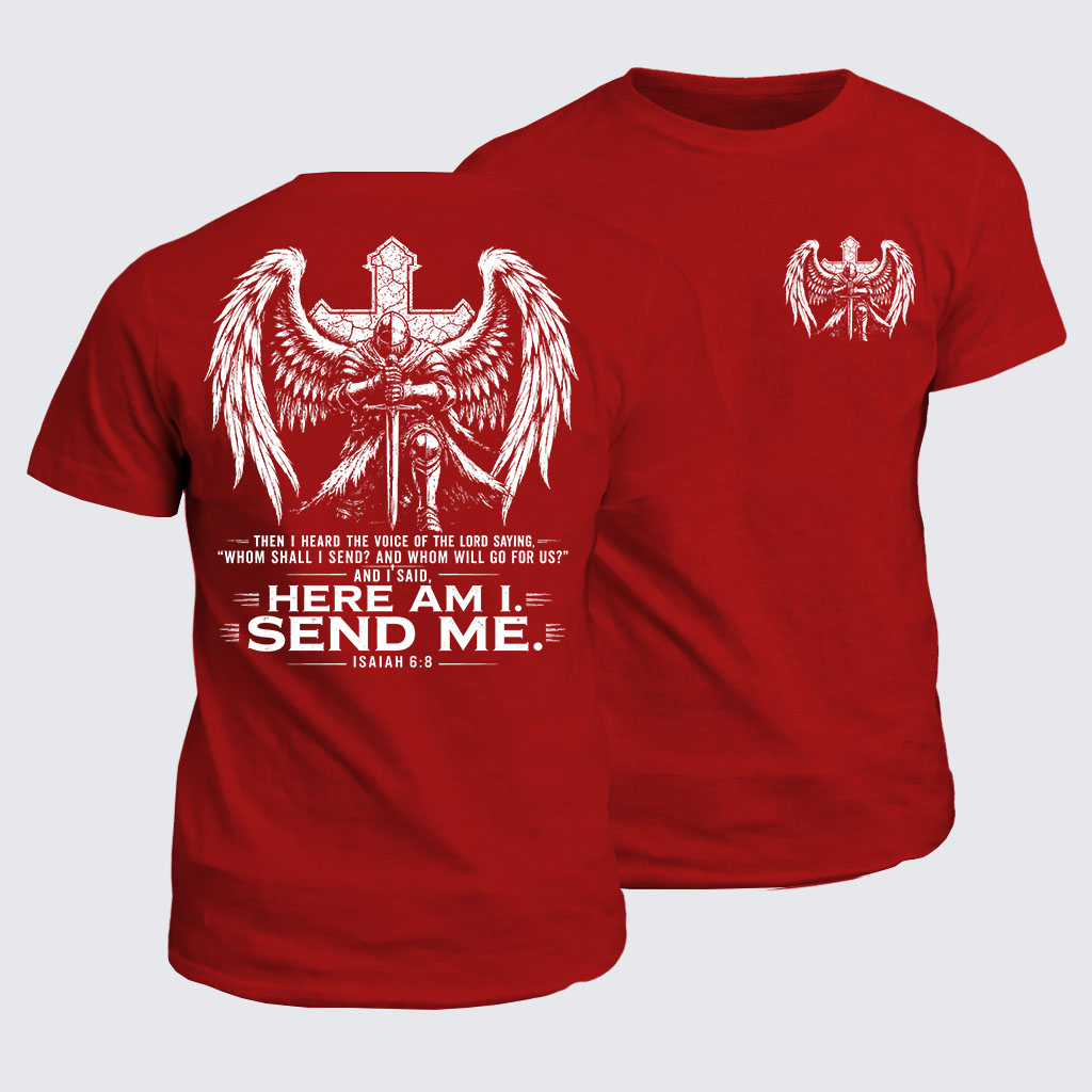 Classic Cotton Tee -  Here I Am Send Me Isaiah 6:8 Knight Templar Crusader