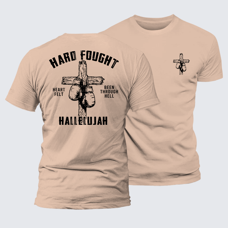 Hard Fought Hallelujah  Jesus God Christian Premium Mercerized Cotton Tee