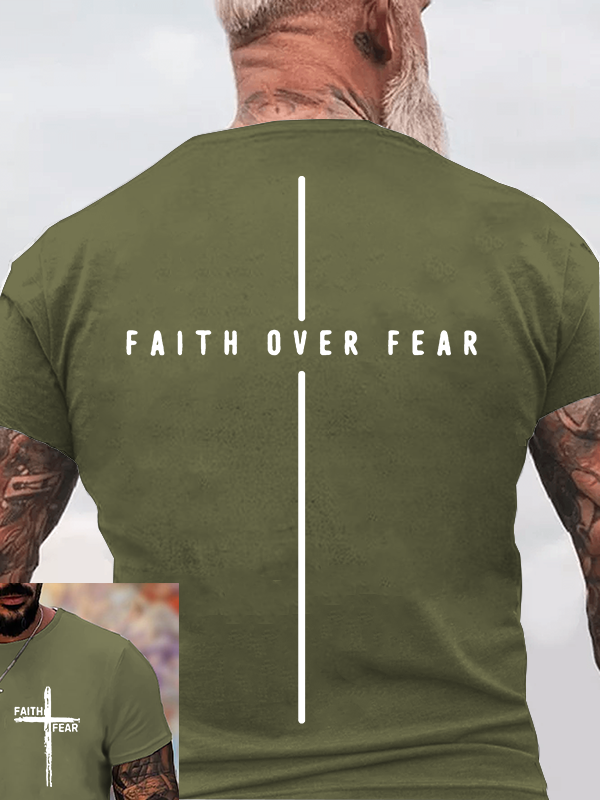 Faith Over Fear Cross Jesus God Christian Cotton T-Shirt