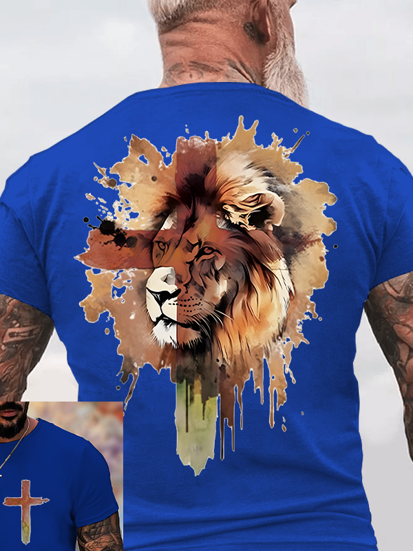  Lion and Cross Jesus God Christian Cotton T-Shirt