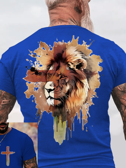  Lion and Cross Jesus God Christian Cotton T-Shirt