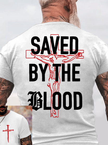  Saved By The Blood Jesus God Christian Cotton T-Shirt