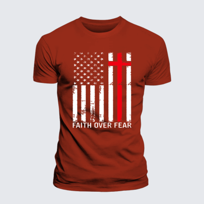 Faith Over Fear Jesus God Christian Premium Mercerized Cotton Tee