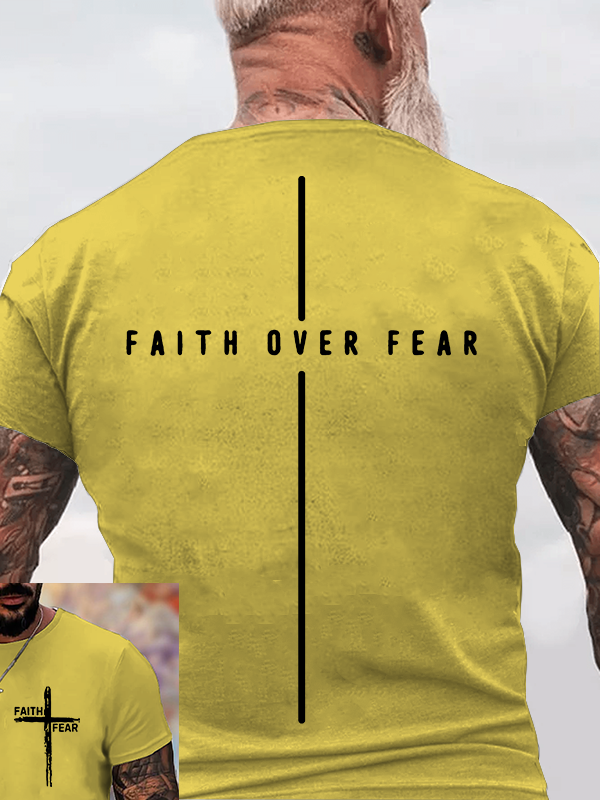 Faith Over Fear Cross Jesus God Christian Cotton T-Shirt