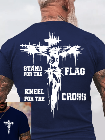 Stand For The Flag Kneel For The Cross Jesus God Christian Cotton T-Shirt