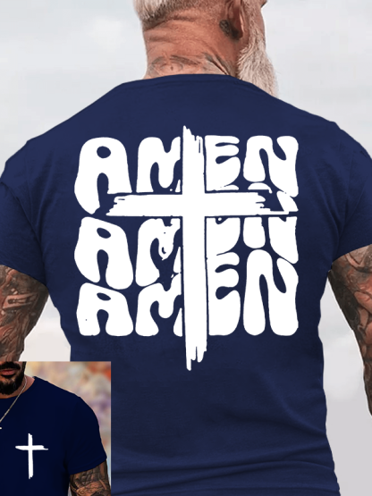 Amen Cross Jesus God Christian Cotton T-Shirt