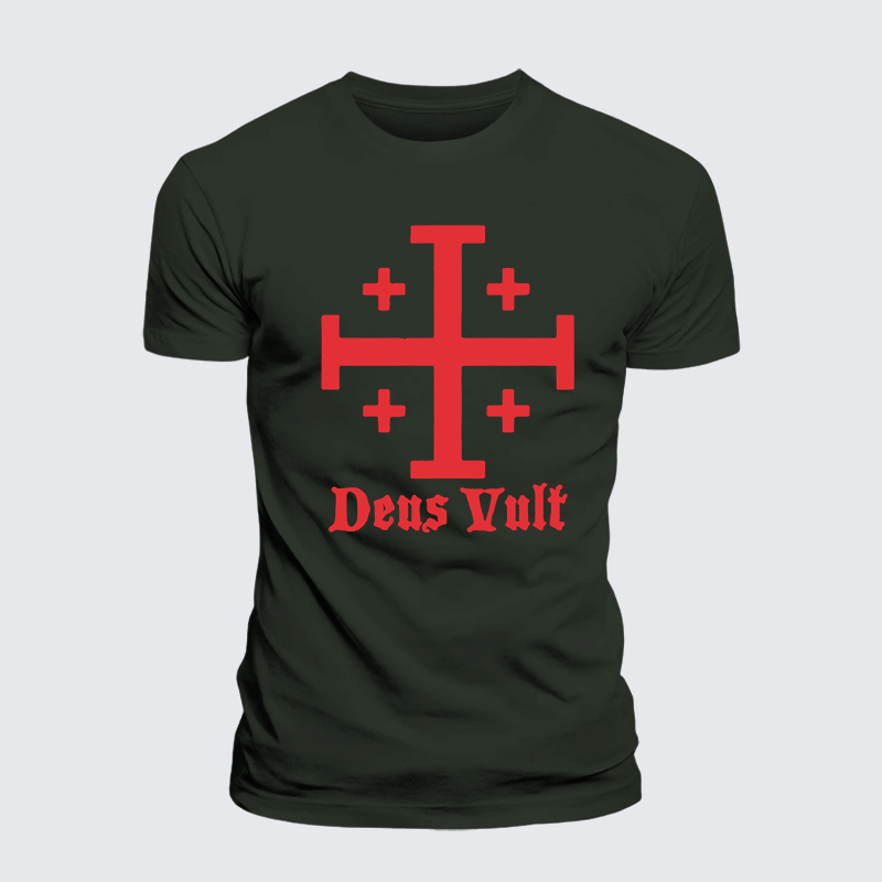 Jerusalem Cross Deus Vult Jesus God Christian Premium Mercerized Cotton Tee