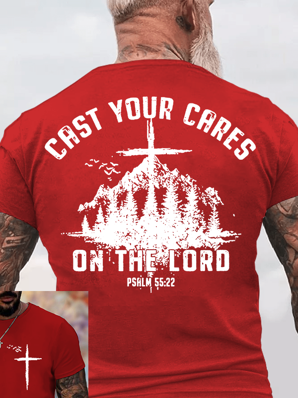 Cast Your Cares on The Lord Jesus God Christian Cotton T-Shirt