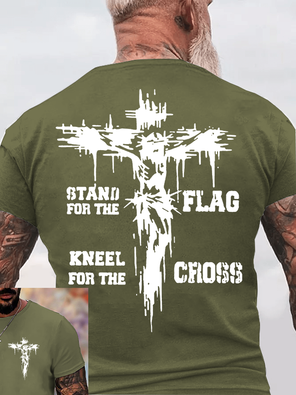 Stand For The Flag Kneel For The Cross Jesus God Christian Cotton T-Shirt