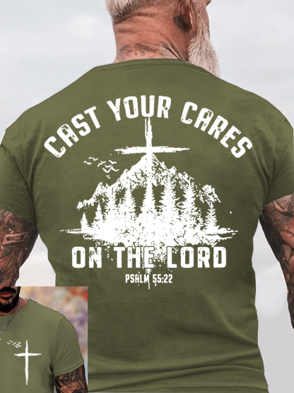 Cast Your Cares on The Lord Jesus God Christian Cotton T-Shirt