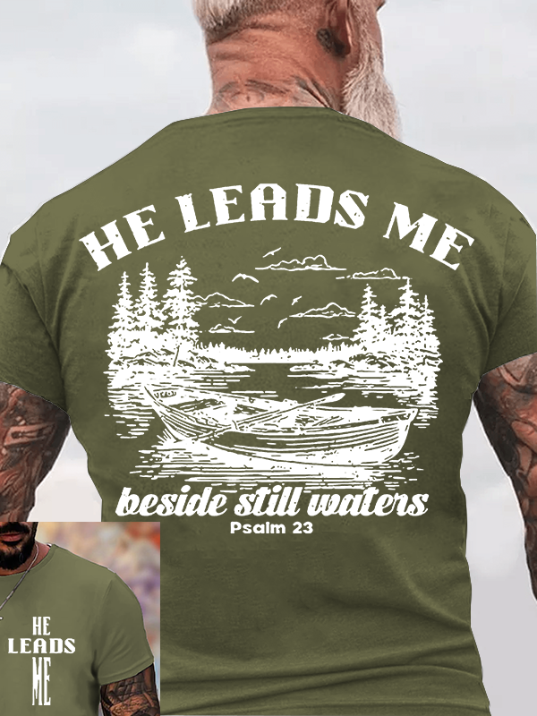 He Leads Me Jesus God Christian Cotton T-Shirt