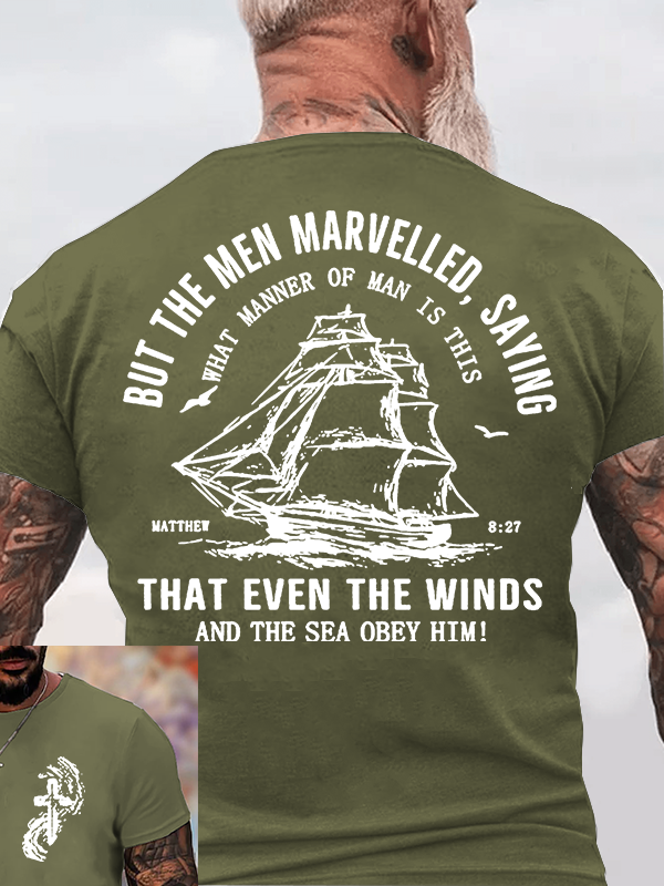 PreviousNext Even The Wind and Waves Obey Him Jesus God Christian Cotton T-Shirt
