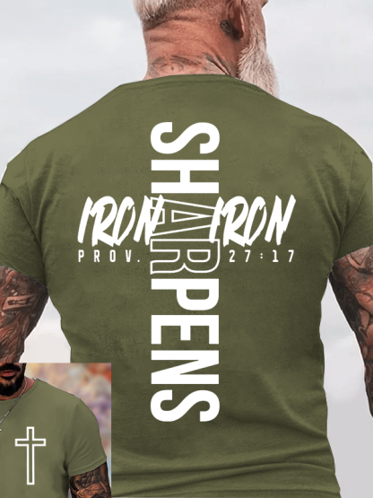 Iron Sharpens Iron Proverbs 27:17 Jesus God Christian Cotton T-Shirt